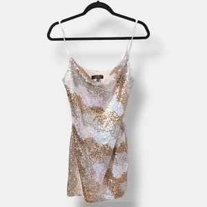 NEW Sequin Mini Dress Cowl Neck Silver Gold Bodycon